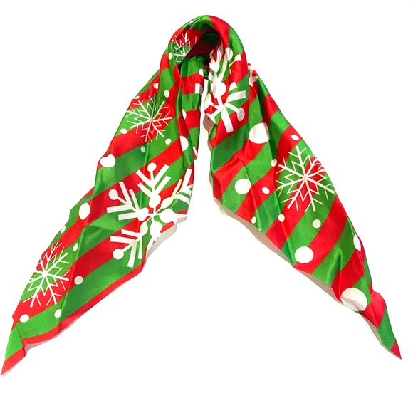 Christmas Holiday Scarf Scrunchie Ponytail Holder 2 in 1 Snowflakes - Picture 5 of 5